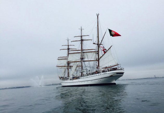 Sagres enters Boston Harbor