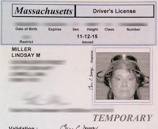 Temporary license for a Pastafarian
