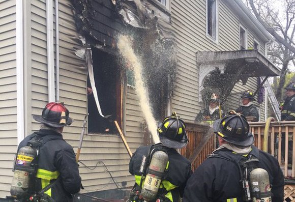 Boston firefighters at 11 Capen Pl. in Dorchester