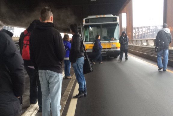 Bus riders on I-93 due to smoking bus