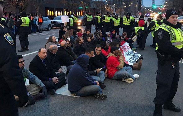 Minimum-wage protesters in Central Square