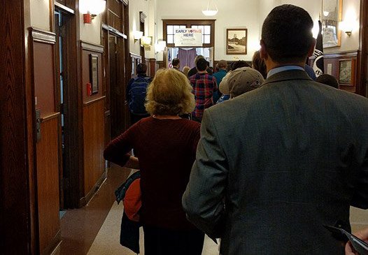 People waiting to vote in Somerville