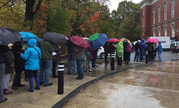 Waiting to vote in Jamaica Plain