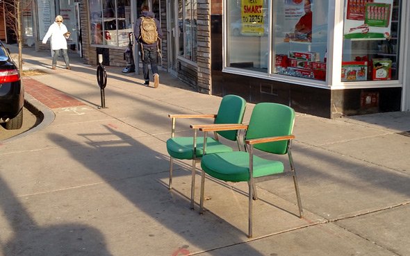 Two chairs on Centre Street in West Roxbury