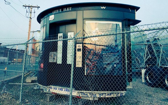 Old pay toilet on Dorchester Avenue in South Boston