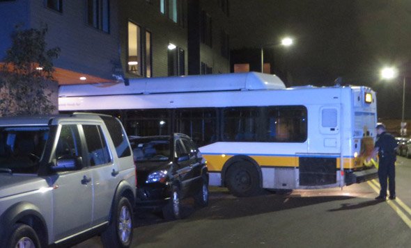 Bus in a condo building in South Boston