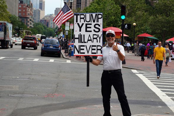 Trump supporter in Copley Square