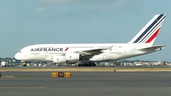 Airbus A380 lands at Boston's Logan Airport