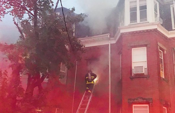 Firefighter at Linwood fire