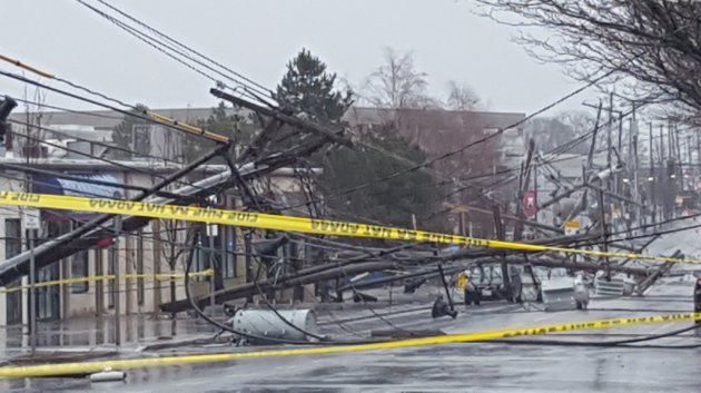 Downed power lines on Arsenal Street in Watertown