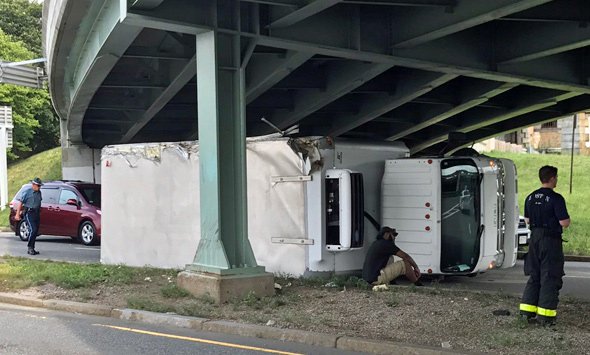 Flipped truck on Storrow Drive