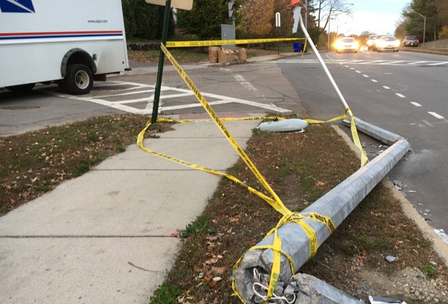 Downed pole at Centre Street and Louders Lane