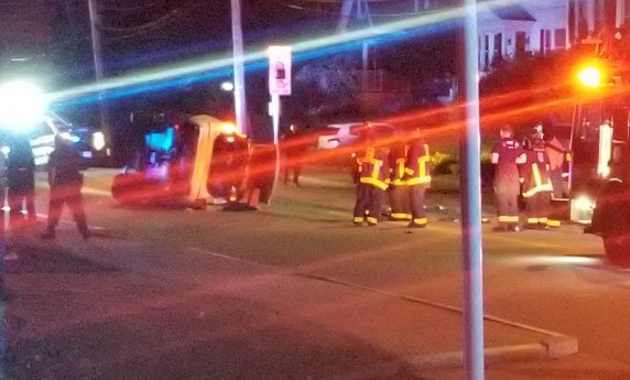 Flipped car in Roslindale