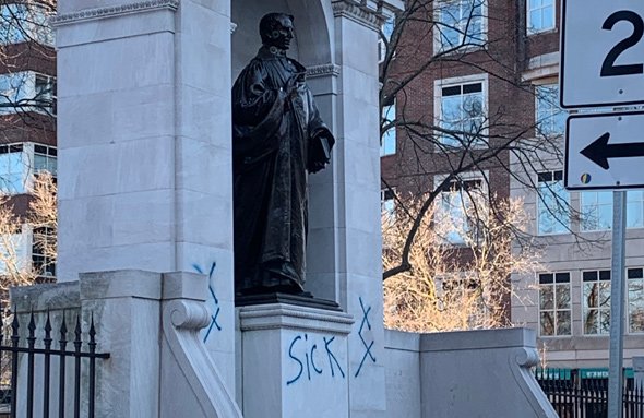 William Ellery Channing all tagged up on Arlington Street in the Back Bay
