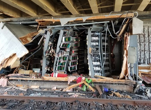 Damaged signal equipment at JFK/UMass