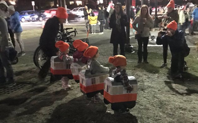 Small Orange Line cars at Jamaica Plain lantern festival