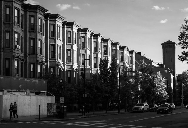 Building highlighted in the setting sun on Tremont Street in the South End