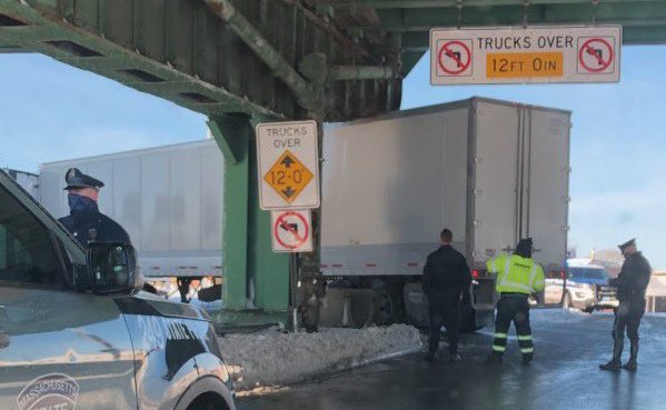 Crunched truck in East Boston