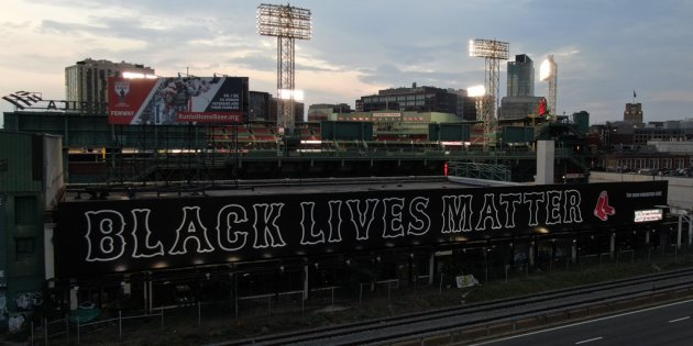 Black Lives Matter along the Fenway side of the turnpike