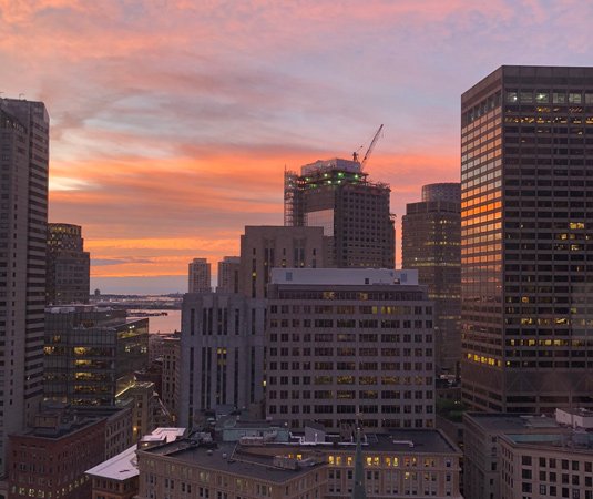 Sunrise over downtown Boston