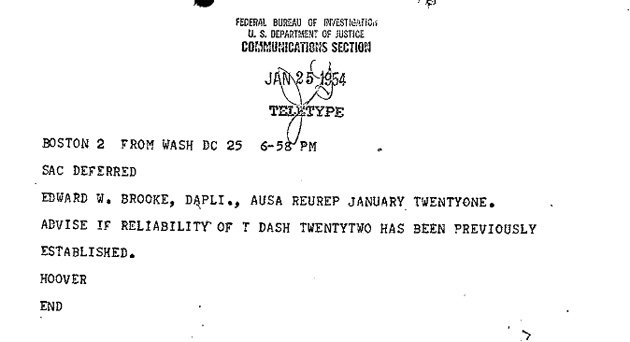 J. Edgar Hoover's note about an informant in the Brooke investigation