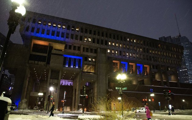 City Hall in blue and yellow