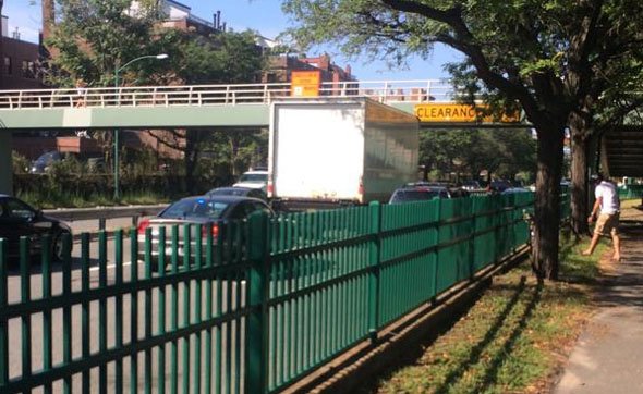 Stuck truck on Storrow Drive in Boston