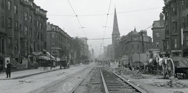 Street car tracks in old Boston