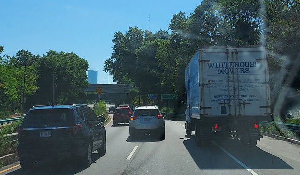 Truck backing up on Storrow Drive