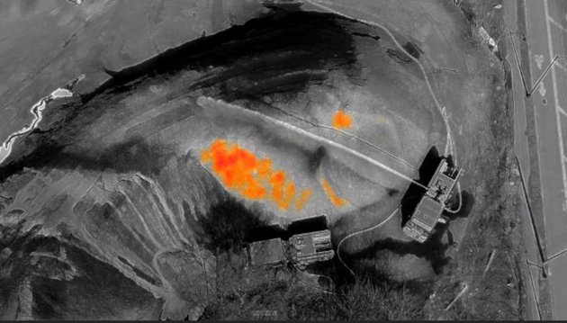 Mulch fire as seen from BFD drone-mounted thermal imager