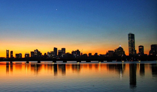 Sunrise over the Charles and Boston