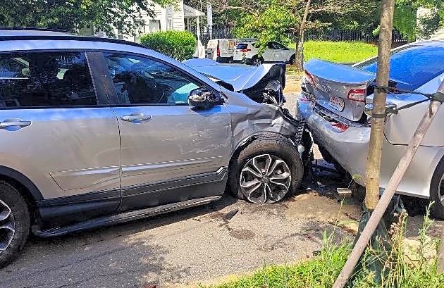 Two damaged cars on Desteafano Road