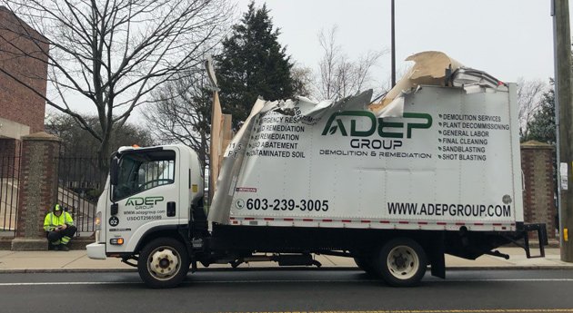 Crushed box truck after getting storrowed