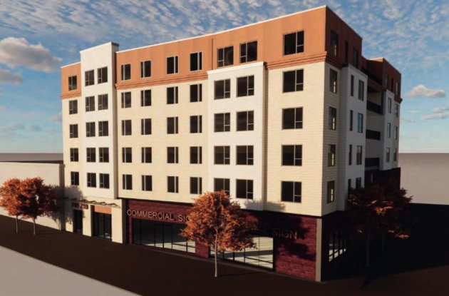 Rendering of proposed apartment building on Dudley Street