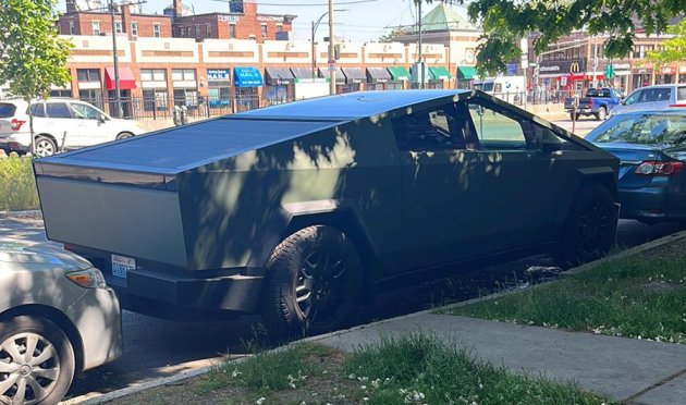 Cybertruck boxed in in Allston