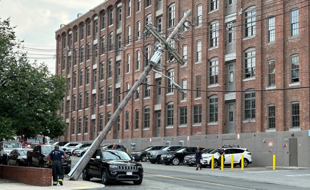 Leaning utility pole