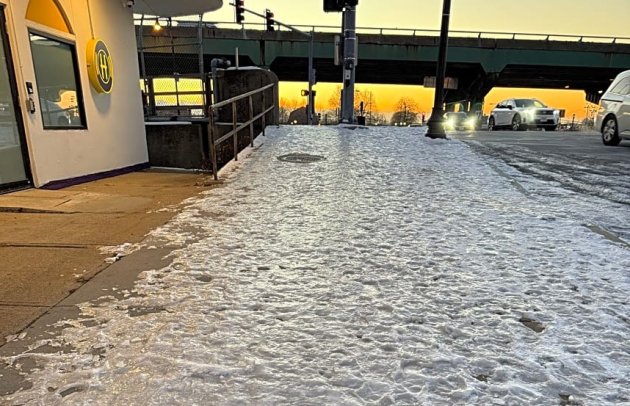 Iced over sidewalk on Neptune Road in East Boston