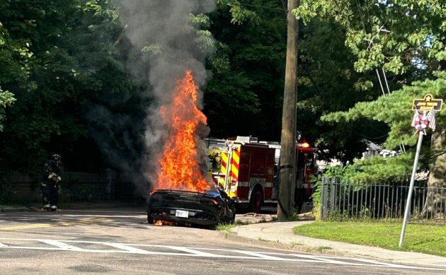 Lamborghini goes up in flames on Neponset Valley Parkway