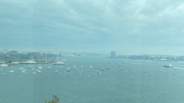 Smoke-fed haze over Boston Harbor