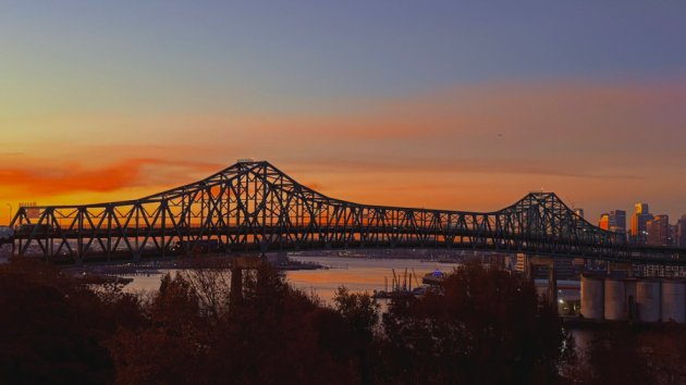 Sunrise over the Tobin Bridge and the Mystic River