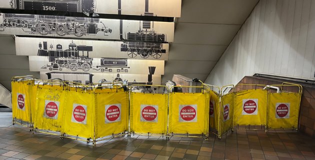 Both escalators blocked at Porter Square