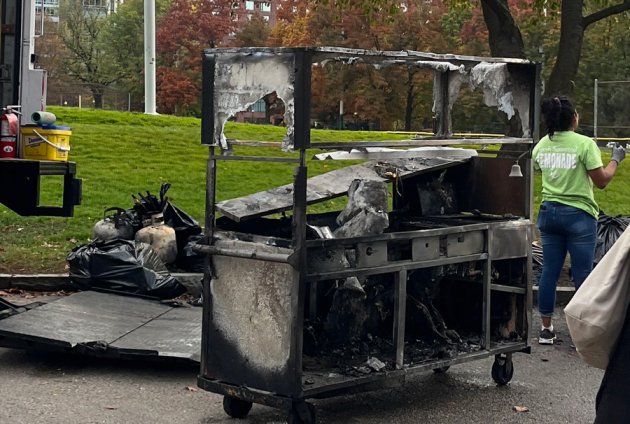 Charred remains of hot-dog stand on the Common