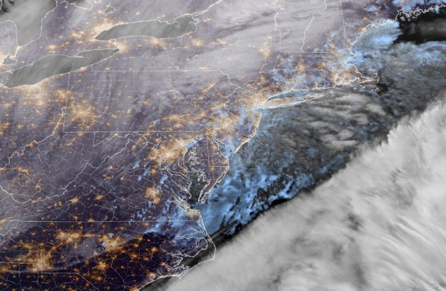 Satellite view of clouds over New England and the Atlantic shortly before 5 p.m.