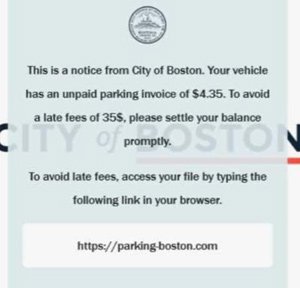 Scam text claiming you own $4.35 to the city