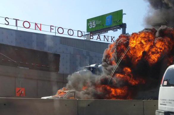 Car fire on the Southeast Expressway in Boston