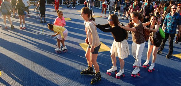 Donna Summer roller disco on City Hall Plaza