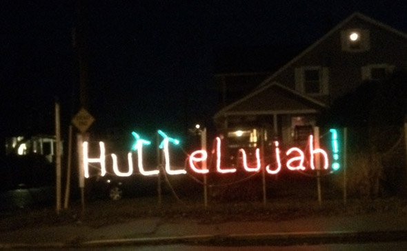 Lit sign on Nantasket Avenue in Hull