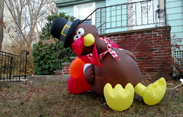 Inflated turkey on Roslindale/Hyde Park line