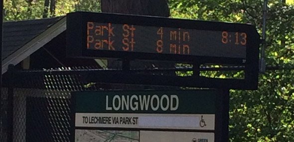 Countdown clock at Longwood on the Riverside Line