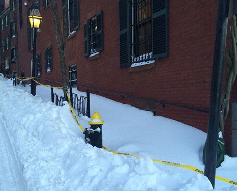 Louisberg Square on Beacon Hill in the snow